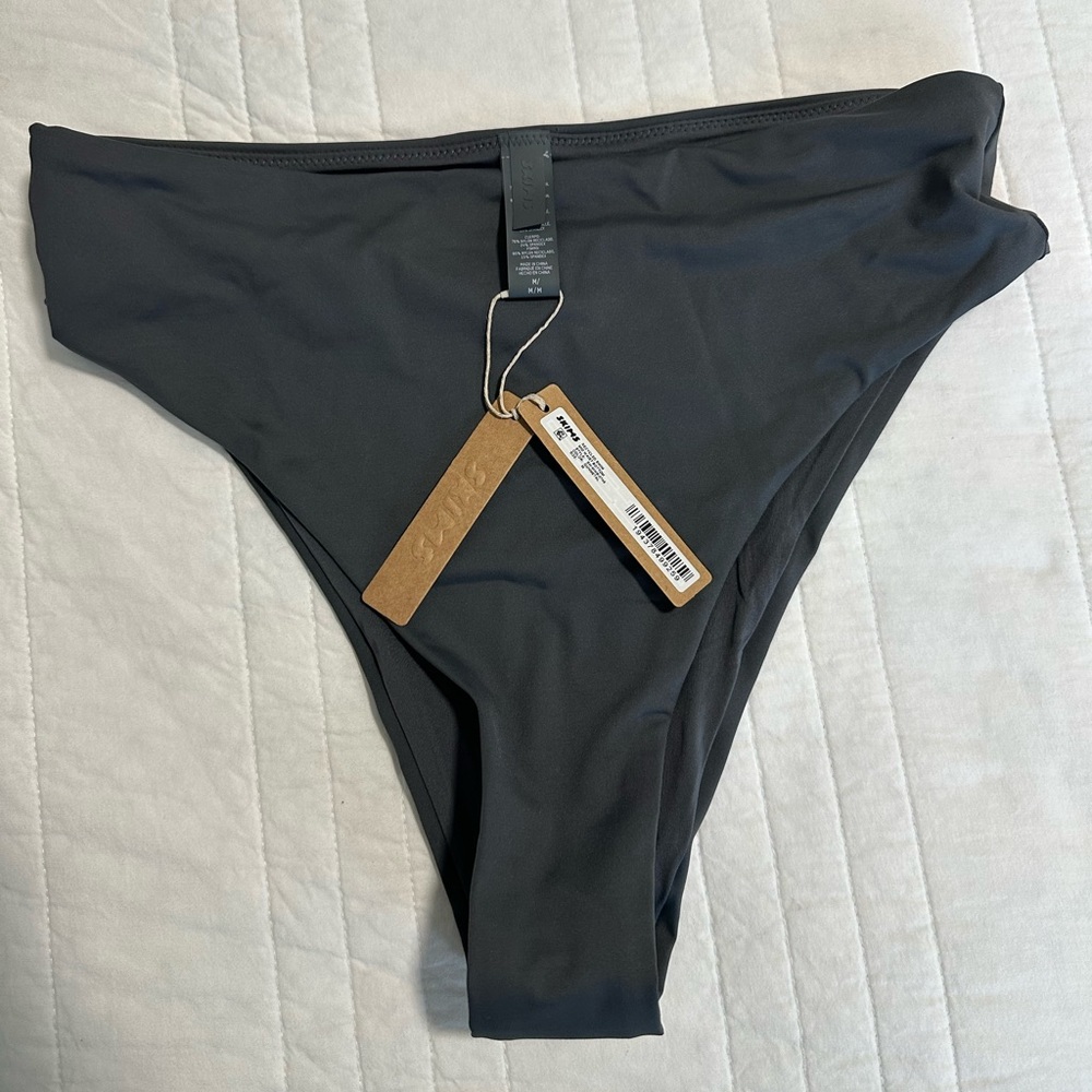 SKIMS SIGNATURE SWIM MID WAIST BOTTOMS | GUNMETAL